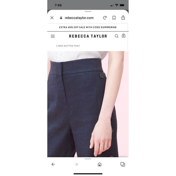 Rebecca Taylor Navy wide leg side button linen blend trouser 12 - Picture 3 of 12